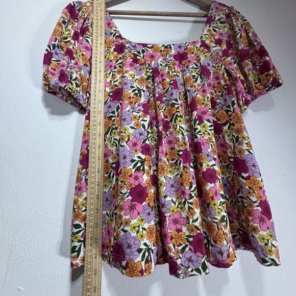 Draper James RSVP Bold Boho Floral Puff Sleeve Square Neck Lined Top Size Large - Picture 4 of 7